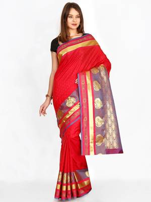 CLASSICATE from the house of The Chennai Silks  Women's Red Dharmavaram Silk Saree With Blouse 1