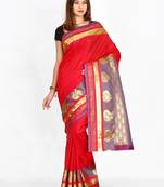 CLASSICATE from the house of The Chennai Silks  Women's Red Dharmavaram Silk Saree With Blouse