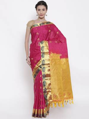CLASSICATE from the house of The Chennai Silks  Women's Magenta Kanjivaram Silk Saree With Blouse 1