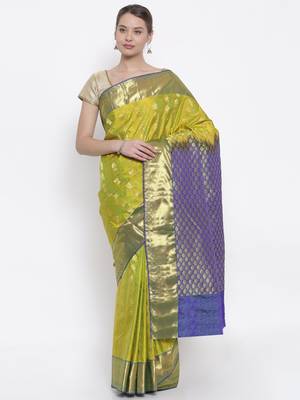 CLASSICATE from the house of The Chennai Silks  Women's Green Kanjivaram Silk Saree With Blouse 1