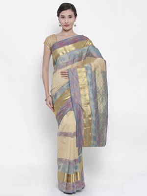 CLASSICATE from the house of The Chennai Silks  Women's Beige Kanjivaram Silk Saree With Blouse 1