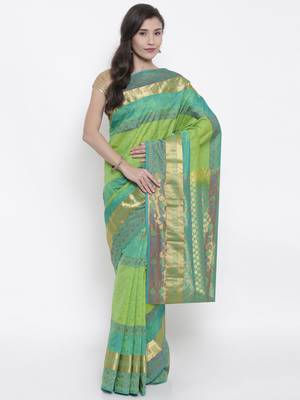 CLASSICATE from the house of The Chennai Silks  Women's Green Kanjivaram Silk Saree With Blouse 1