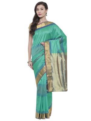 CLASSICATE from the house of The Chennai Silks  Women's Turquoise Kanjivaram Silk Saree With Blouse 1