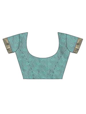 CLASSICATE from the house of The Chennai Silks  Women's Turquoise Kanjivaram Silk Saree With Blouse 3