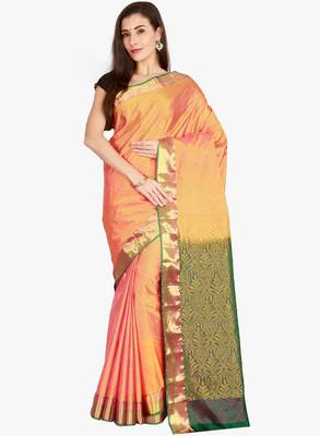 CLASSICATE from the house of The Chennai Silks  Women's Orange Kanjivaram Silk Saree With Blouse Piece 1