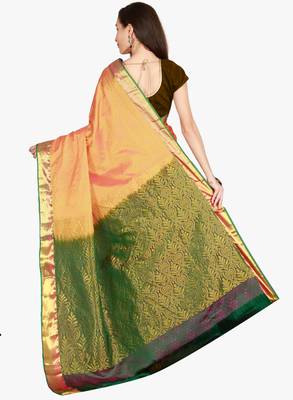 CLASSICATE from the house of The Chennai Silks  Women's Orange Kanjivaram Silk Saree With Blouse Piece 3