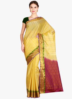 CLASSICATE from the house of The Chennai Silks  Women's Yellow Kanjivaram Silk Saree With Blouse 1