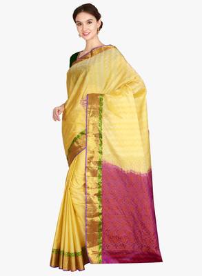 CLASSICATE from the house of The Chennai Silks  Women's Yellow Kanjivaram Silk Saree With Blouse 2