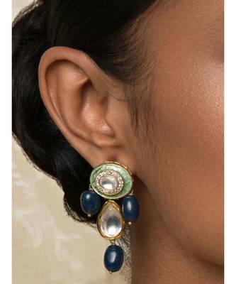 Blingtastic Blue Enamelled Kundan Earrings 1