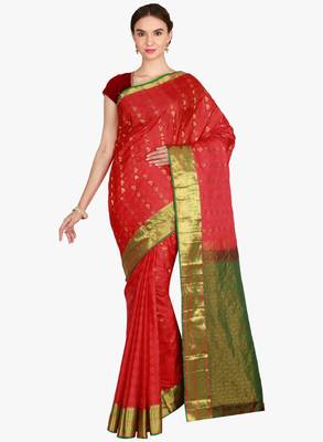 CLASSICATE from the house of The Chennai Silks  Women's Red Kanjivaram Silk Saree With Blouse 1