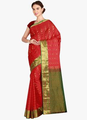 CLASSICATE from the house of The Chennai Silks  Women's Red Kanjivaram Silk Saree With Blouse 2