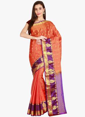 CLASSICATE from the house of The Chennai Silks  Women's Orange Kanjivaram Silk Saree With Blouse 1