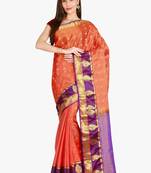 CLASSICATE from the house of The Chennai Silks  Women's Orange Kanjivaram Silk Saree With Blouse