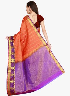 CLASSICATE from the house of The Chennai Silks  Women's Orange Kanjivaram Silk Saree With Blouse 3