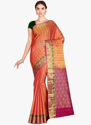 CLASSICATE from the house of The Chennai Silks  Women's Orange Kanjivaram Silk Saree With Blouse 1