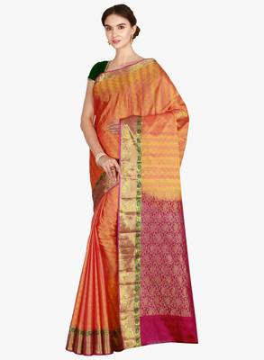 CLASSICATE from the house of The Chennai Silks  Women's Orange Kanjivaram Silk Saree With Blouse 2