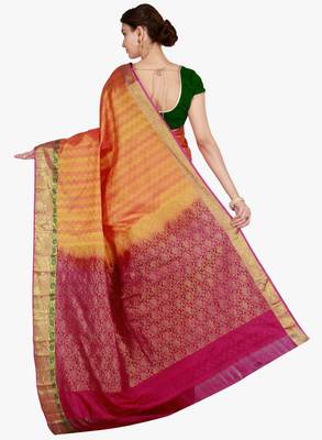 CLASSICATE from the house of The Chennai Silks  Women's Orange Kanjivaram Silk Saree With Blouse 3