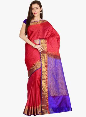 CLASSICATE from the house of The Chennai Silks  Women's Red Kanjivaram Silk Saree With Blouse 1