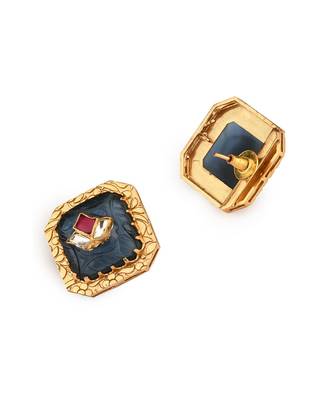 Pretty Preciosa Gold Toned Blue carved Onyx Earrings 3