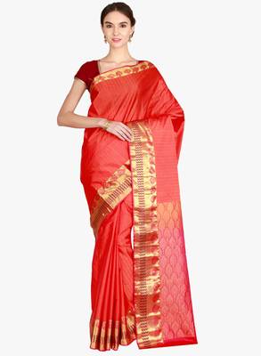 CLASSICATE from the house of The Chennai Silks  Women's Red Kanjivaram Silk Saree With Blouse 1