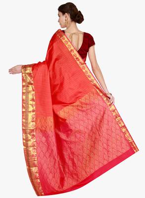 CLASSICATE from the house of The Chennai Silks  Women's Red Kanjivaram Silk Saree With Blouse 3