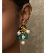 Jazzy Enamelled Green Kundan, Jade And  Pearl Earrings