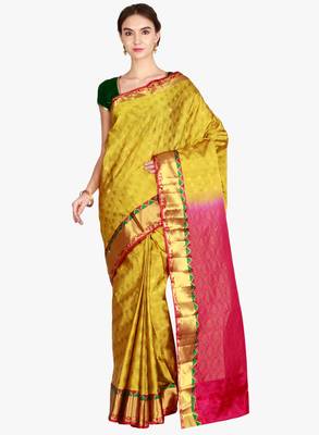 CLASSICATE from the house of The Chennai Silks  Women's Olive Green Kanjivaram Silk Saree With Blouse 1