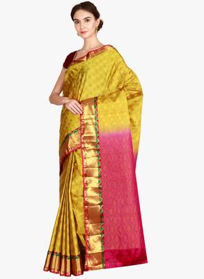 CLASSICATE from the house of The Chennai Silks  Women's Olive Green Kanjivaram Silk Saree With Blouse 2