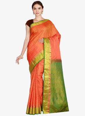 CLASSICATE from the house of The Chennai Silks  Women's Orange Kanjivaram Silk Saree With Blouse 1