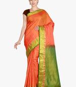 CLASSICATE from the house of The Chennai Silks  Women's Orange Kanjivaram Silk Saree With Blouse