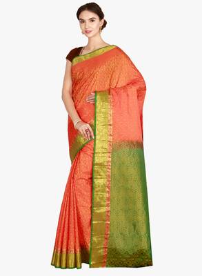 CLASSICATE from the house of The Chennai Silks  Women's Orange Kanjivaram Silk Saree With Blouse 2