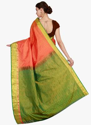CLASSICATE from the house of The Chennai Silks  Women's Orange Kanjivaram Silk Saree With Blouse 3