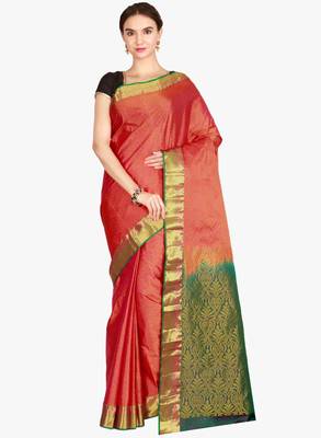 CLASSICATE from the house of The Chennai Silks  Women's Orange Kanjivaram Silk Saree With Blouse 1