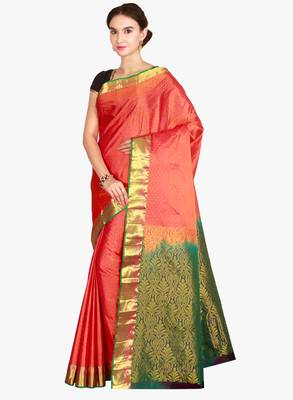 CLASSICATE from the house of The Chennai Silks  Women's Orange Kanjivaram Silk Saree With Blouse 2