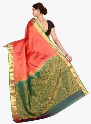 CLASSICATE from the house of The Chennai Silks  Women's Orange Kanjivaram Silk Saree With Blouse 3