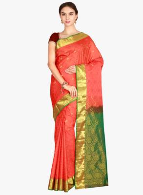 CLASSICATE from the house of The Chennai Silks  Women's Orange Kanjivaram Silk Saree With Blouse 1