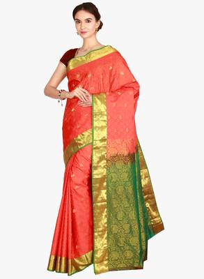 CLASSICATE from the house of The Chennai Silks  Women's Orange Kanjivaram Silk Saree With Blouse 2