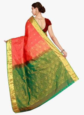 CLASSICATE from the house of The Chennai Silks  Women's Orange Kanjivaram Silk Saree With Blouse 3