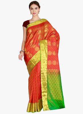 CLASSICATE from the house of The Chennai Silks  Women's Orange Kanjivaram Silk Saree With Blouse 1
