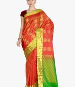 CLASSICATE from the house of The Chennai Silks  Women's Orange Kanjivaram Silk Saree With Blouse