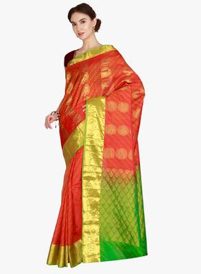CLASSICATE from the house of The Chennai Silks  Women's Orange Kanjivaram Silk Saree With Blouse 2