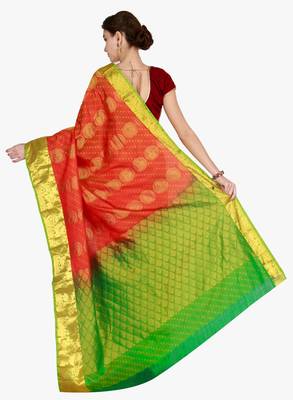 CLASSICATE from the house of The Chennai Silks  Women's Orange Kanjivaram Silk Saree With Blouse 3