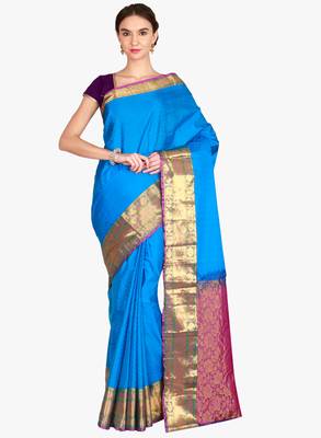CLASSICATE from the house of The Chennai Silks  Women's Blue Kanjivaram Silk Saree With Blouse 1