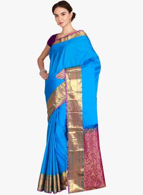 CLASSICATE from the house of The Chennai Silks  Women's Blue Kanjivaram Silk Saree With Blouse 2