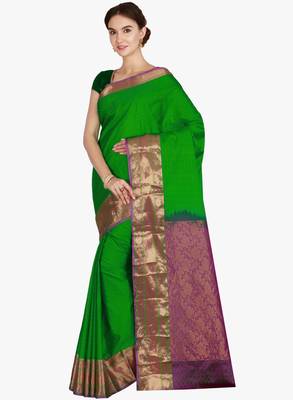 CLASSICATE from the house of The Chennai Silks  Women's Green Kanjivaram Silk Saree With Blouse 2
