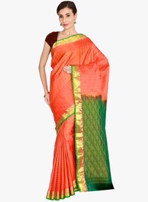 CLASSICATE from the house of The Chennai Silks  Women's Orange Kanjivaram Silk Saree With Blouse 1