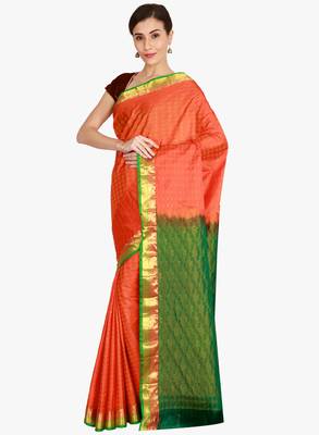 CLASSICATE from the house of The Chennai Silks  Women's Orange Kanjivaram Silk Saree With Blouse 2