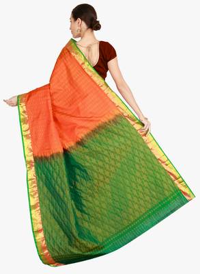 CLASSICATE from the house of The Chennai Silks  Women's Orange Kanjivaram Silk Saree With Blouse 3