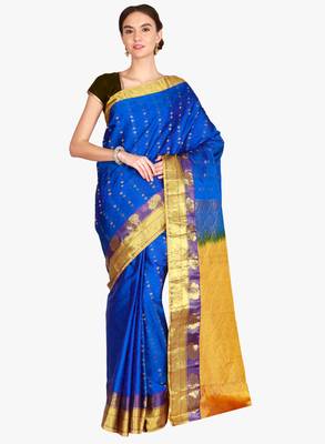CLASSICATE from the house of The Chennai Silks  Women's Blue Kanjivaram Silk Saree With Blouse 1