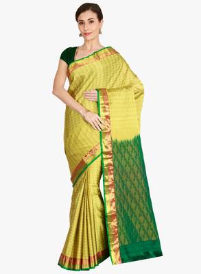 CLASSICATE from the house of The Chennai Silks  Women's Green Kanjivaram Silk Saree With Blouse 1